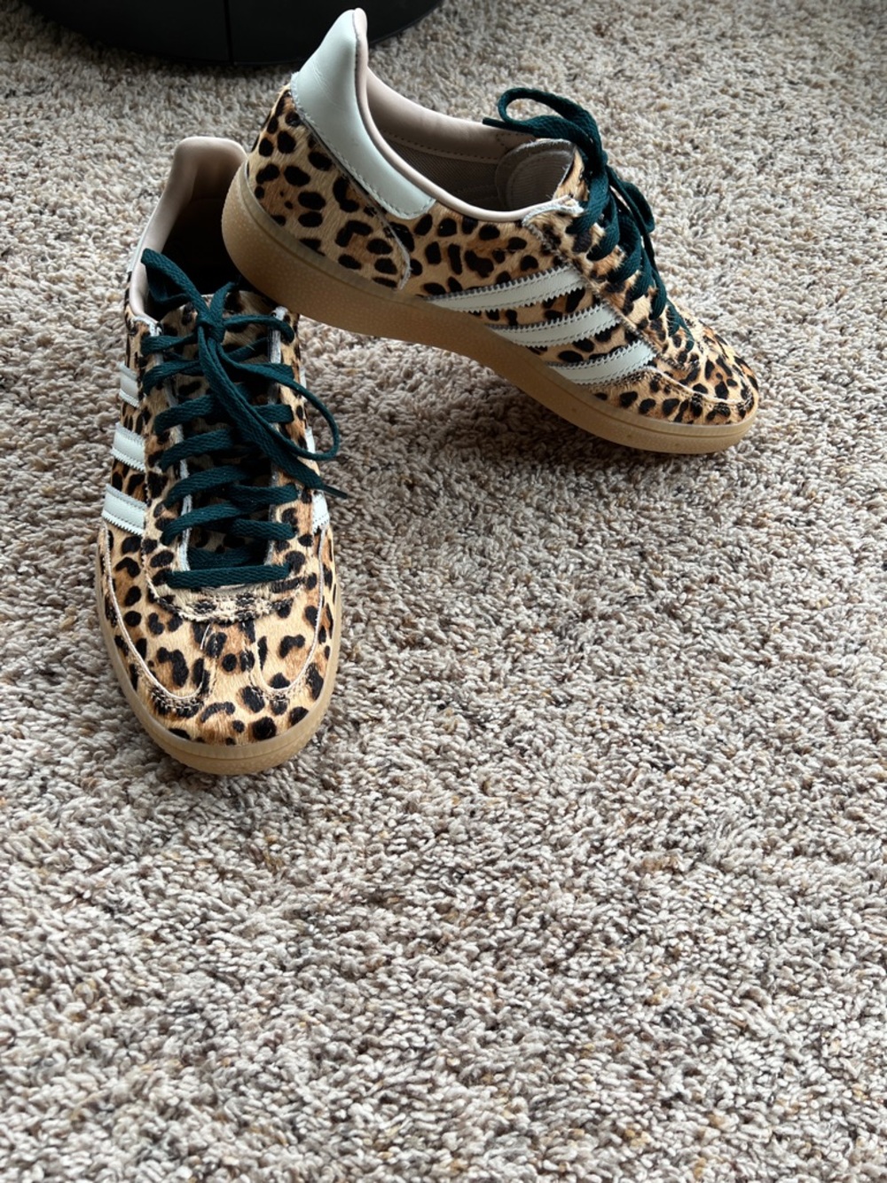 adidas spezial Leopard Print Sneakers with White Stripes and Dark Green Laces